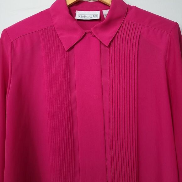 Christie & Jill Pink Pleated Long-Sleeve Blouse - Picture 5 of 9